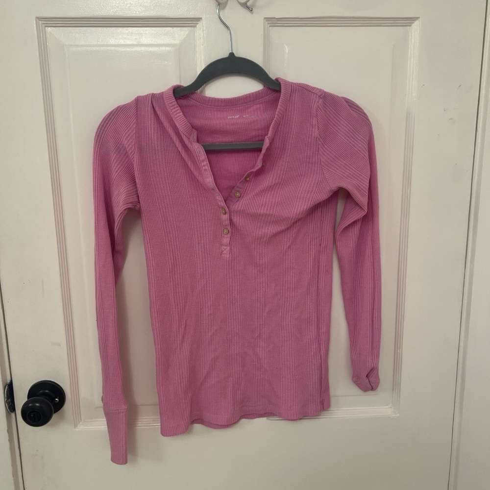 Aerie Pink Ribbed Long Sleeve Top